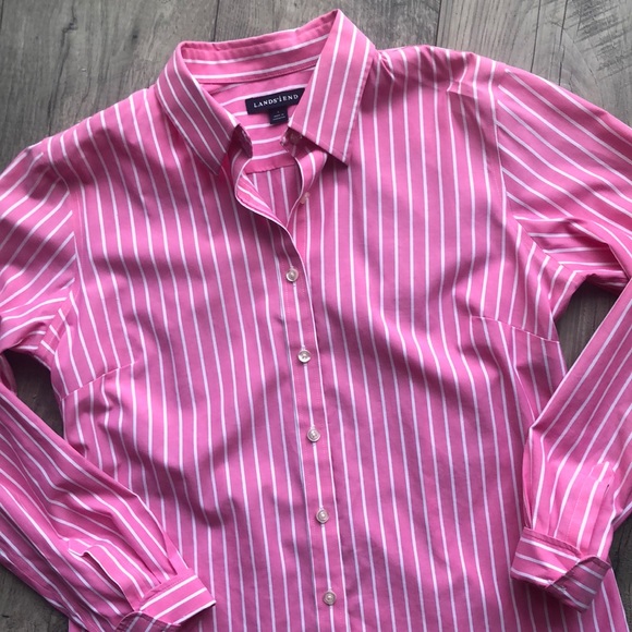 Lands End Shirt 8 pink white stripes